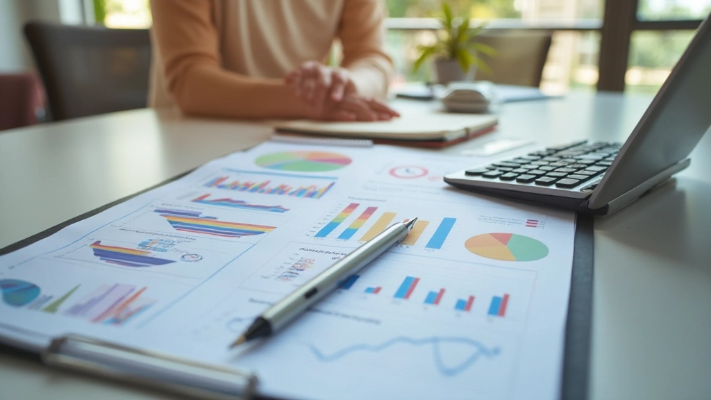 Современное рабочее место для финансового планирования с графиками и калькулятором