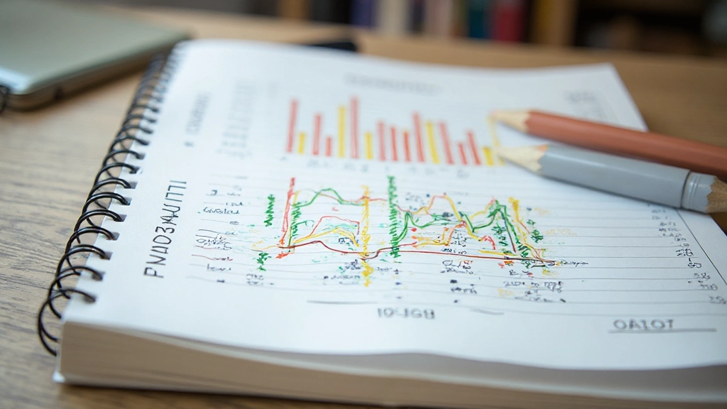 Графики и диаграммы расходов, нарисованные в блокноте цветными маркерами